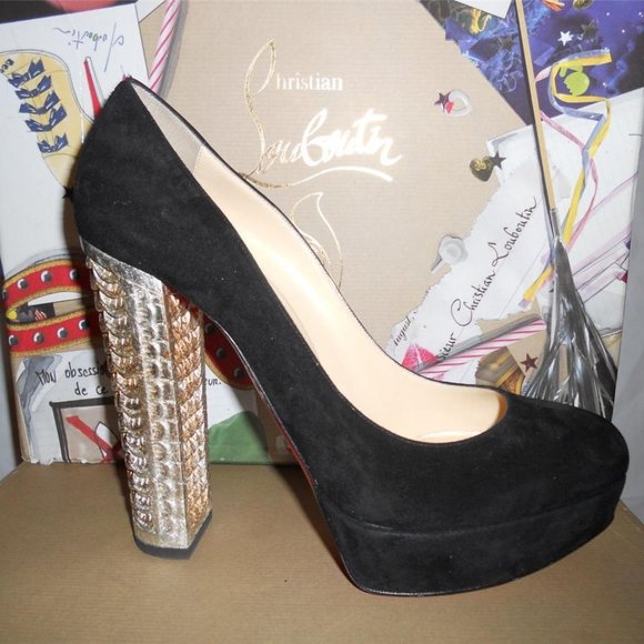 Christian Louboutin BOIS DORE 20ANS Black Suede Platform Heels Pumps Shoes - Picture 2 of 11